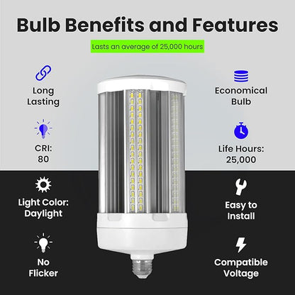 Feit Electric C20000/5K/LED 1000 Watt Equivalent 175W Corn Cob High 20,000 Lumen LED Light Bulb, 13.4"H x 5.3"D, Daylight 5000K