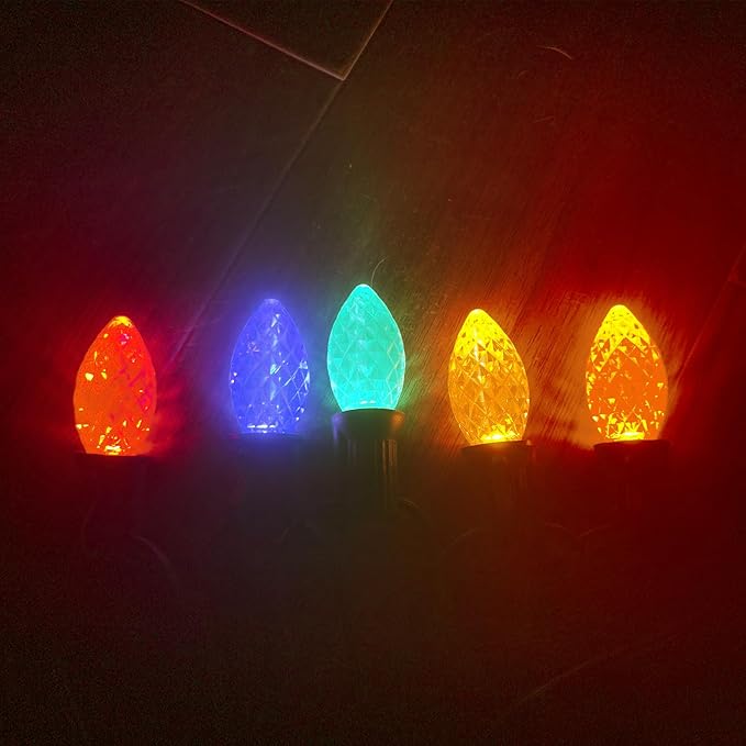 25 Pack C7 LED Replacement Bulbs- Multicolor Bulbs Dimmable for Christmas Outdoor Indoor String Lights, IP65 Waterproof Multicolor LED Night Light Bulbs, 0.72 Watts, C7/E12 Candelabra Base