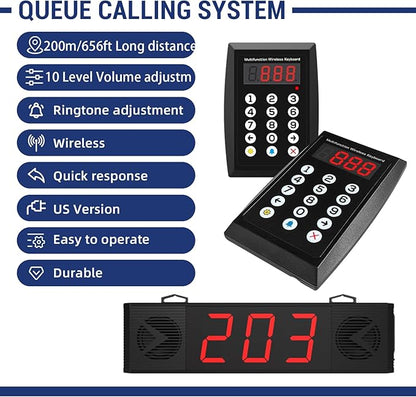 Wireless Queue Calling System with Voice Broadcast Three-Digit Screen, Remote Control Keyboard Waiting Number System for Restaurant,Cafe,Hospital,Bank,Home,Bar(Plug in to Use)
