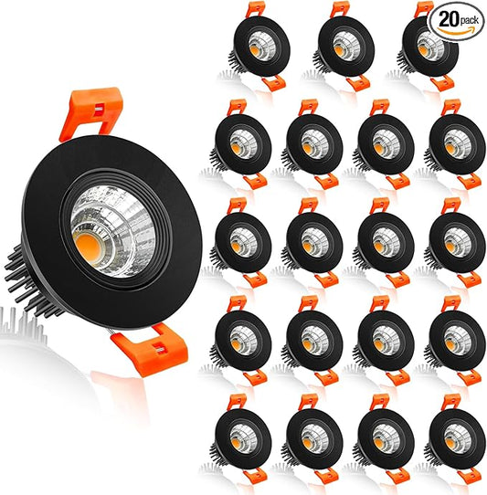 inShareplus 2 Inch LED Downlight, 3W Recessed Lighting 220LM COB Dimmable, 3000K Warm White, CRI80, Black Trim, Ceiling Lights with LED Driver, 20 Pack