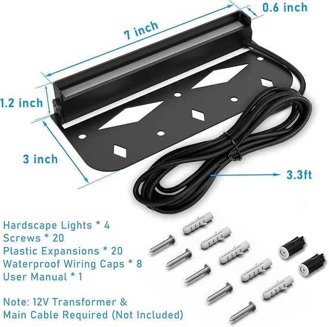 Teekuv 4 Pack 7 Inch Retaining Wall Lights, 5W LED Hardscape Lighting, 12V AC/DC Low Voltage Landscape Wall Lights, 2700K Soft White Waterproof Outdoor Step Lights for Patio Walls Stairs, Black, ETL