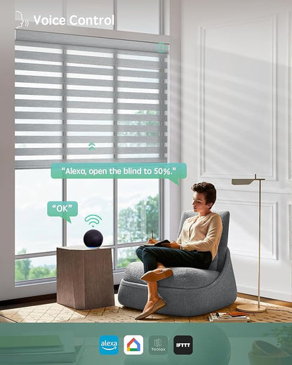 Yoolax Motorized Zebra Blinds Compatible with Alexa,Motorized Blinds with Remote Smart Automatic Custom Electric Window Blinds Cordless Indoor Light Filtering for Home Bedroom Kitchen (Sheer Gray)