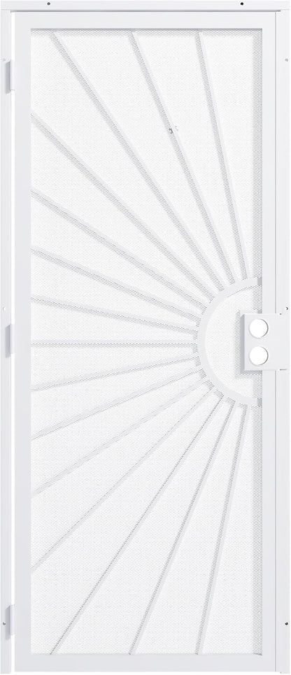 JUBEST 32 in. x 80 in. Security Door, Exterior Front Entry Door, Outswing Steel Security Door with Perforated Metal Screen, Powder Coated White, Lock Not Include