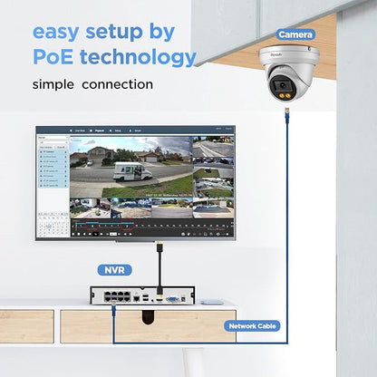 4K Security Camera Systems, 8X 8MP Wired IP PoE Dome Cameras w/AI Person Vehicle Detection, Spotlight Color Night Vision, Built-in Mic, 4K 8CH NVR 2TB HDD for 24-7 Recording, PD93BA0808-8MD