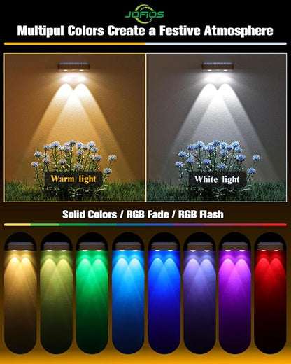 JOFIOS Solar Fence Lights 12 Pack Brown, 50 Lumens Outdoor Fence Lights Solar Powered with 12 Modes RGB Color Glow LED Deck Lighting Outdoor Waterproof IP65, Backyard, Deck, Porch, Railing, Pool, Wall