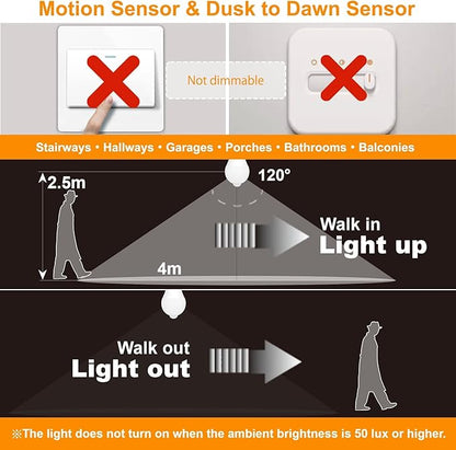 ORALUCE Motion Sensor Light Bulbs Indoor Outdoor 100 watt Equivalent, 12W Motion Activated Light Bulb 3000K Warm White, A19 E26 LED Light Bulb for Garage, Porch, Hallway, Stairs, Front Door, 2 Pack