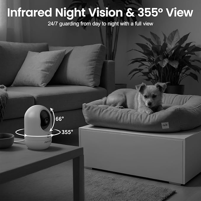 INFIYA 2K Indoor Camera-360° Pan/Tilt Baby/Elderly/Pet Camera with One-Tap Call & 24/7 Local Storage, Cameras for Home Security Works with Alexa/Google Home, K7-4 Pack (2.4GHz Wi-Fi Only)