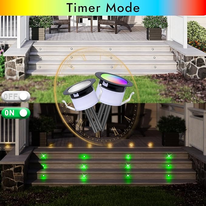 FVTLED WiFi LED Deck Lights Kit RGBW, 30pcs Φ1.77 Smart Phone Control Low Voltage Recessed Muticolor & Warm White Soffit Yard Path Stair Decor Lamp Fit for Alexa Google Home, Black Shell