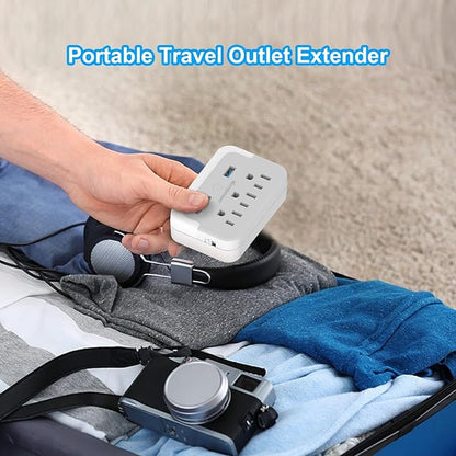 2 Pack Compact Outlet Extender with Light Sensor lamp,Multi Plug Wall Outlet with 3 Outlet and 3 USB Ports(2 USB-C Ports && 1 USB-A Port Total 15.5W/3.1A).Power Strip for Home Travel Office-White