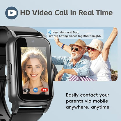 Fall Detection Smart Watch for Seniors with GPS Tracking, SOS Alert & HD Video Call, Waterproof Fitness Tracker for Dementia/Alzheimer’s, 4G Safety (Casual, Black)