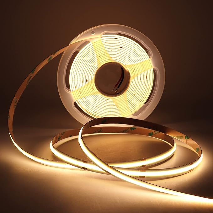 8mm 3000K Warm White COB LED Strip 24V DC Light Tape 480LEDs/m 16.4FT RA>90 High Lumen for House Kitchen Room House Ceiling Dedroom Decorative Lighting (DC24V, Without Power Supply)