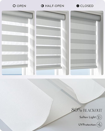 Graywind Motorized Zebra Blinds for Windows, Blackout Smart Blinds with Remote Control, Dual Layer Custom Zebra Shades Work with Alexa, Google Home, Apple Homekit, Classic White