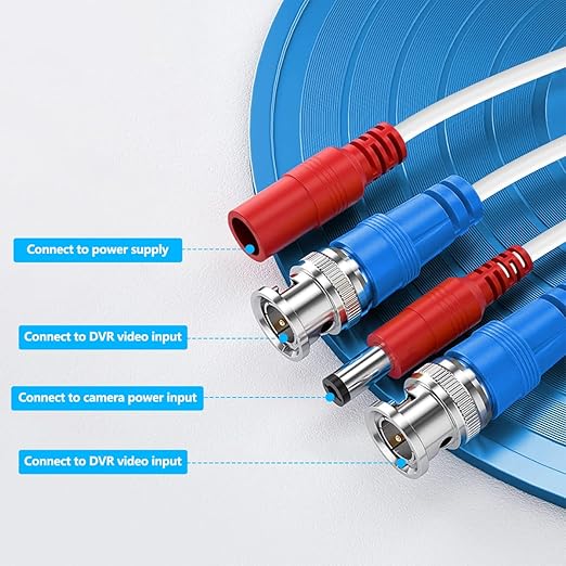 OOSSXX Video Power Cable BNC Extension All-in-One Cables for CCTV Security Cameras, Outdoor Wired Surveillance Camera DVR System