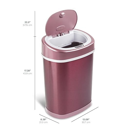 Ninestars Automatic Motion Sensor Trash Can, 4 Gallon, Waterproof, Smart Adsorption, for Bathroom, Bedroom, Kitchen, Office (Burgundy)