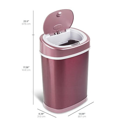 Ninestars Automatic Motion Sensor Trash Can, 4 Gallon, Waterproof, Smart Adsorption, for Bathroom, Bedroom, Kitchen, Office (Burgundy)