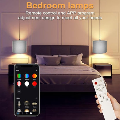 2pcs Plug in Pendant Light, Hanging Lamp with RGB Smart Bulb, Hanging Lights with Plug in Cord Hanging Lights for Bedroom Kitchen Living Dining Room Light Fixture