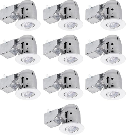 Globe Electric 3" LED IC Rated Swivel Round Trim Recessed Lighting Kit 10-Pack, White Finish, Easy Install Push-N-Click Clips, Bulbs Included, 3.25" Hole Size,90953, 520 Lumen