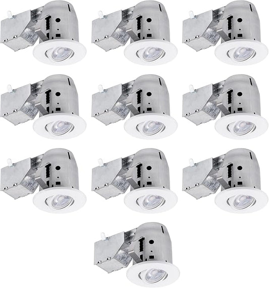 Globe Electric 3" LED IC Rated Swivel Round Trim Recessed Lighting Kit 10-Pack, White Finish, Easy Install Push-N-Click Clips, Bulbs Included, 3.25" Hole Size,90953, 520 Lumen