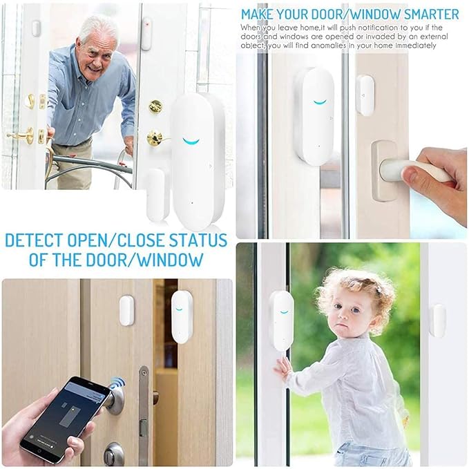 4 Pack WiFi Door Window Sensor Detector: Wireless Security Alarm Door Sensor, Tuya Door Open Contact Sensor, Compatible with Alexa,Google Home,Siri, Smart Door Sensors for Home Business Security