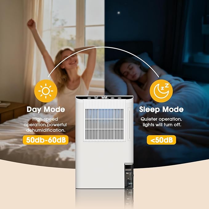 Dehumidifiers for Home, 2000 Sq.Ft Small Dehumidifier with 3.3ft Drain Hose, 2.5L Tank, Timer Sleep Mode, Portable Dehumidifier for Basement, Bedroom, Bathroom (Beige)