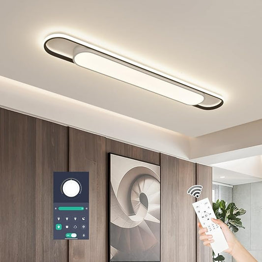 4Ft Smart Modern LED Ceiling Lights,65W High Brightness Linear Flush Mount Light Fixture,48" Dimmable Led Ceiling Lamp with Remote Control for Kitchen,Garage,Hallway,Laundry,Study Room.