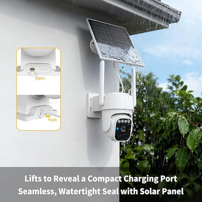 WY-LINK Solar Camera Outdoor Wireless, 360° Cameras for Home Security, Two-Way Talk, Auto Tracking, Light Alarm, Color Night Vision (2, White, Wi-Fi)