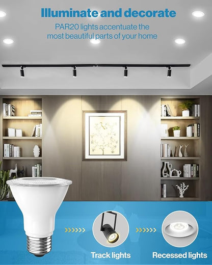 Sunco 8 Pack PAR20 LED Bulbs, Flood Light Bulb Outdoor, 500 LM, 7W (50W Equivalent), 4000K Cool White, E26 Medium Base, Dimmable, Track Lighting for Indoor/Outdoor Use, Wet Rated UL