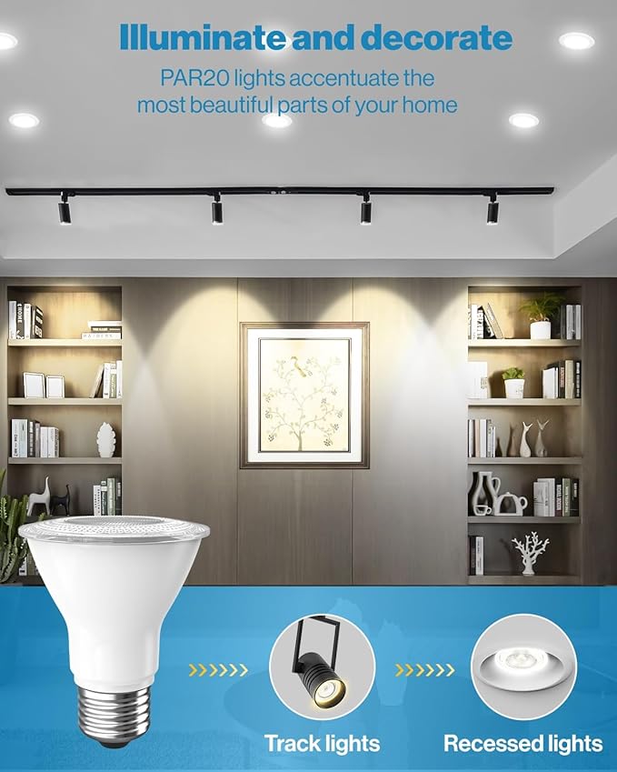 Sunco 50 Pack PAR20 LED Bulbs, Flood Light Bulb Outdoor, 500 LM, 7W (50W Equivalent), 5000K Daylight, E26 Medium Base, Dimmable, Track Lighting for Indoor/Outdoor Use, Wet Rated UL.