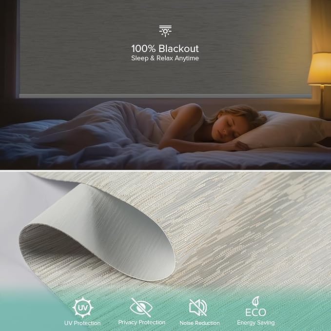 Motorized Roller Shades, 10O% Blackout Remote Control Custom Window Shades Compatible with Alexa Google Assistant via RF Hub, Rechargeable Electric Blinds for Windows (Texture Light Coffee)