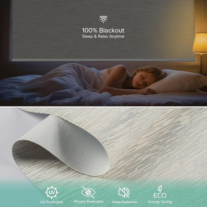 Motorized Roller Shades, 10O% Blackout Remote Control Custom Window Shades Compatible with Alexa Google Assistant via RF Hub, Rechargeable Electric Blinds for Windows (Texture Light Coffee)