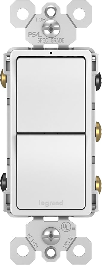Legrand radiant RCD33WCC6 15 Amp Combination 2-in-1 Decorator Rocker Light Switch, Two 3-Way Switches, White (1 Count)
