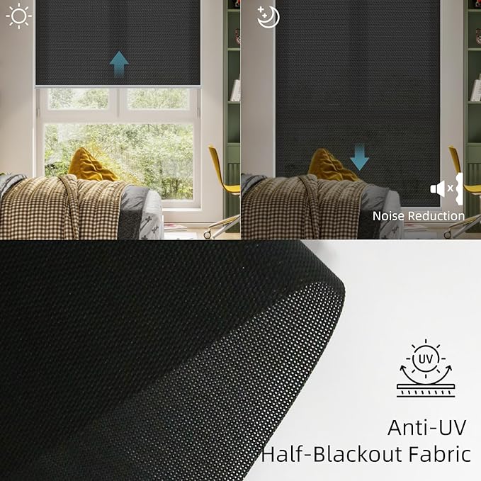 SmartWings Motorized Roller Shades 5% Openness Work with Homekit, Alexa SmartThings Google, Zigbee Motor Smart Blinds for Windows, Cordless Remote Window Shades, Rechargeable, Customized, Black