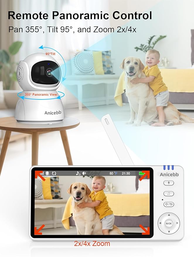 5" HD Video Baby Monitor with Camera and Audio, No WiFi Hack-Proof Security, Remote Pan-Tilt-Zoom, 100-Hour Battery Life in VOX Mode, 1000ft Range, Night Vision, Temperature & Cry Alerts