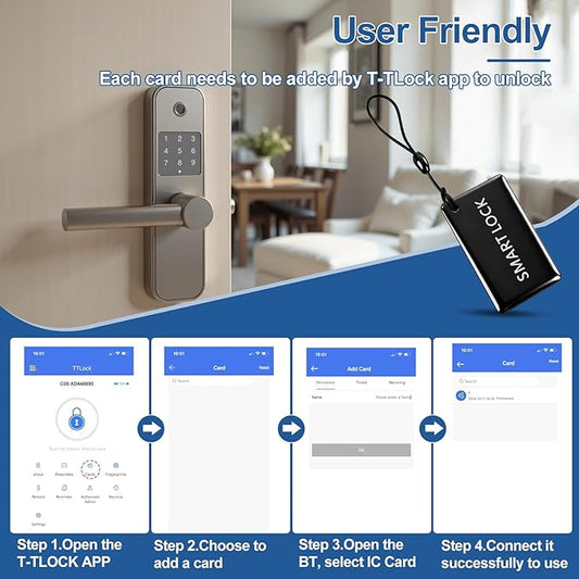 50 Pcs 13.56MHz RFID Key Fobs – Smart IC Cards for SMONET & TTLock App-Compatible Door Locks – Keyless Entry Access Tags, 5x3cm with Lanyard for Deadbolt