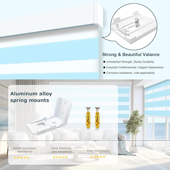 MING CHEN Motorized Blinds with Remote, Built-in Rechargeable Motor Smart Automatic Window Shades, Custom Size Electric Zebra Blinds Compatible with Alexa Google (70% Blackout Blue)
