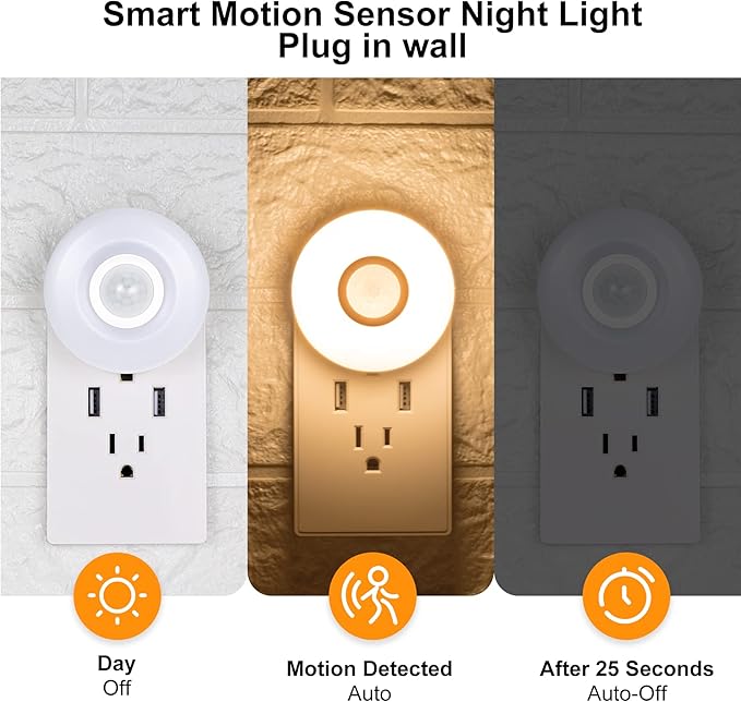 CREWEEL Night Light Plug in, Bright Motion Sensor Nightlights (200 Lumens), Smart LED Night Lights Plug Into Wall, Ideal for Bathroom, Hallway, Garage (Cool White 4Pack)