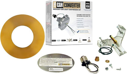 The Can Converter R56 Recessed Can Light Conversion Kit w/ 7"¾ Flat Ceiling Medallion - Home Improvement for 5" & 6" Cans, Converter Kit for Ceiling Fan & Light Fixture, UL Certified, Polished Gold