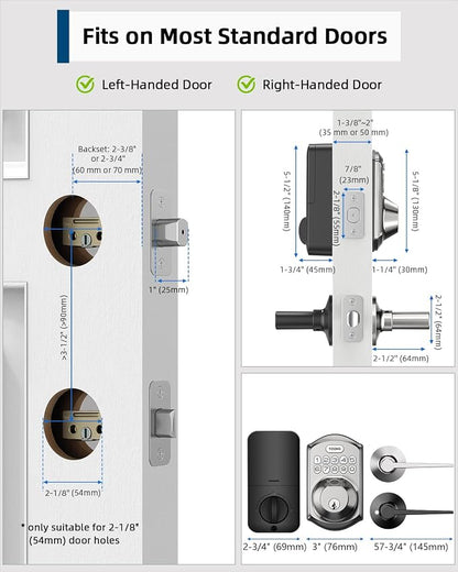 TEEHO TE002L Fingerprint Door Lock with 2 Lever Handles, Keyless Entry Deadbolt with Handle Set, Electronic Keypad Deadbolt for Front Door, Auto Lock and 1 Touch Locking, Satin Nickel
