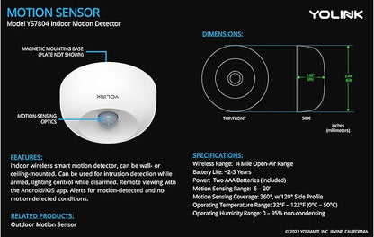 YoLink SpeakerHub & Two Motion Sensor Smart Home and Security Kit – Audio Hub Plays Tones/Sounds, Spoken Messages, LoRa-Powered ¼ Mile Range, WiFi Required