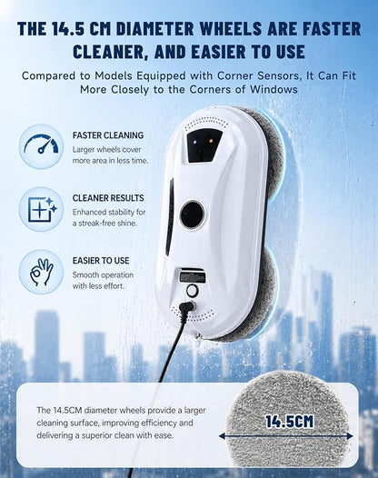 Automatic Window Cleaning Robot, Robot Window Cleaner with AI Intelligent Positioning & Edge Detection & Powerful Suction, Anti-Drop Safety for High-Rise Glass & Large Bay Windows