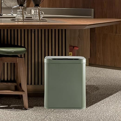 ELPHECO Stainless Steel Office Trash Can Motion Sensor Garbage Can Touchless Smart Trash Can Automatic Waste Bin for Kitchen, Office, Bathroom (Avocado Green, 3.5 Gallons)