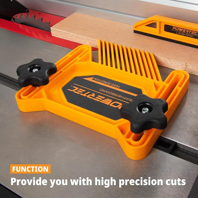 POWERTEC Tandem Feather Boards for Table Saw, Router Table & Bandsaw - 4PCs Combo Set, Fits T-Track & Miter Slot - Woodworking Tools & Accessories to Reduce Kickback & Increase Safety (72027)