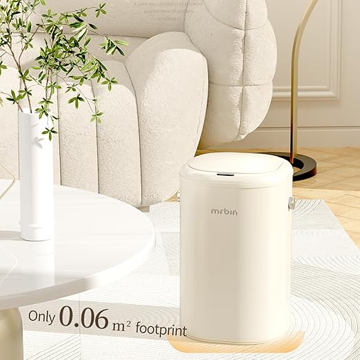 MRBIN Metal Automatic Tall Kitchen Trash Can with Lid, 18L / 4.8gal Slim Motion Sensor Waste Basket, Touchless Electric Garbage Bin for Office and Bathroom, Cream White