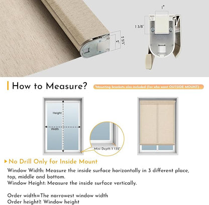 Persilux Smart Motorized Blinds with Remote, No Drill Automatic Roller Shades for Indoor Windows, Light Filtering Linen Fabric, Electric Blinds for Windows, Linen Beige C156-2, Custom Size