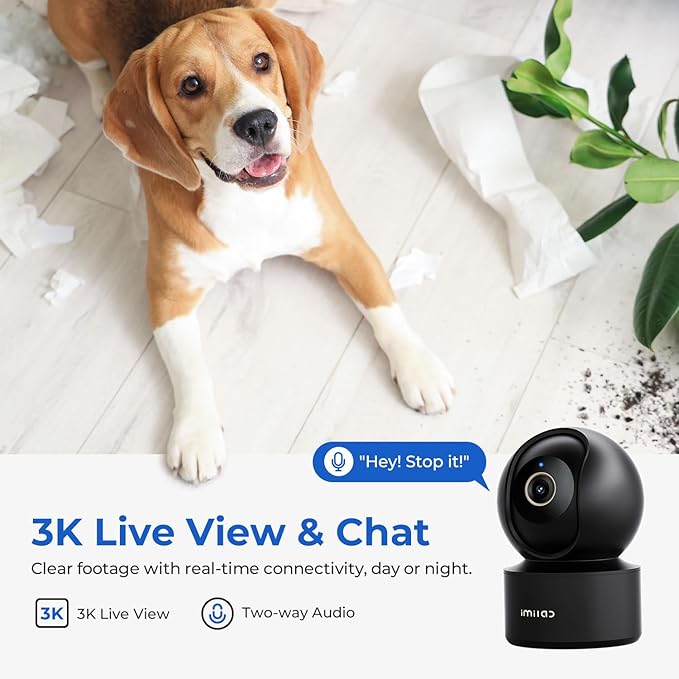 IMILAB C22 3K Security Indoor Camera, 360° View Home Camera with Color Night Vision for Baby/Pet Monitor, Plug-in 2.4Ghz WiFi 6 Inside Cam, 2-Way Audio, AI Detection, Local/Cloud Storage(White)