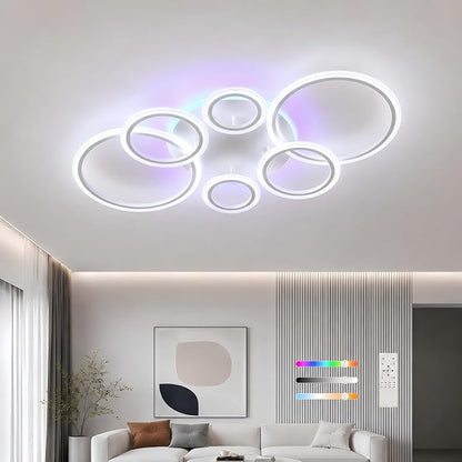 AITINZ Modern LED Ceiling Light 70W, 6 Ring Flush Mount Fixture Remote | 4200LM Dimmable Ceiling Light with Remote, 3000K-6000K Color Changing RGB Backlight for Living Room Bedroom Dining Room