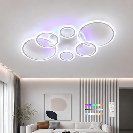 AITINZ Modern LED Ceiling Light 70W, 6 Ring Flush Mount Fixture Remote | 4200LM Dimmable Ceiling Light with Remote, 3000K-6000K Color Changing RGB Backlight for Living Room Bedroom Dining Room