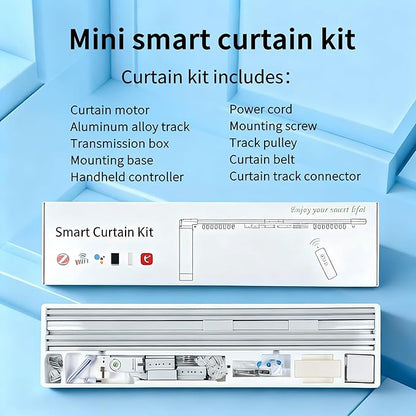 Smart Curtain Track System with Mini Wifi Motor, Automatic Ceiling Curtain Opener, Motorized Curtains Rod 165.3''(4.2m) with App, Voice, Remote Control, Compatible with Alexa,Google and Siri