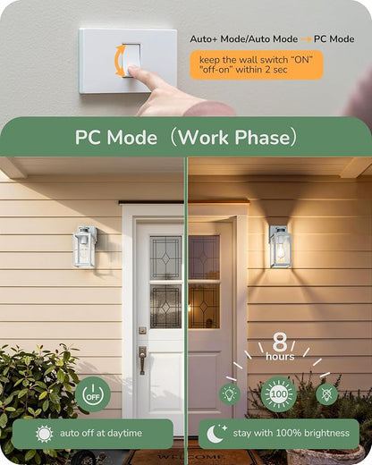 EDISHINE Motion Sensor Dusk to Dawn White Outdoor Porch Light with Outlet