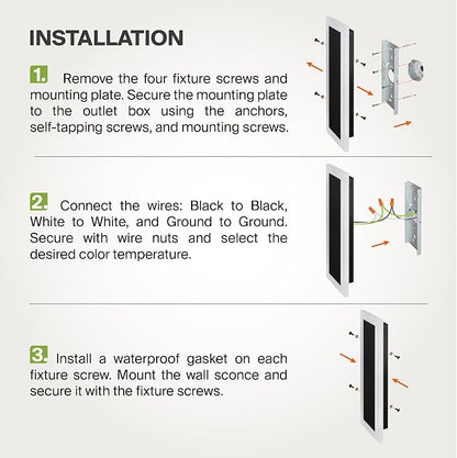 ASD LED 24" Long Wall Mount Light Fixture, Outdoor & Indoor Linear Sconce | 3CCT, Dimmable, Waterproof, Anti-Rust, ETL Listed | 24W 2000LM 3000-5000K 100-277V | Exterior Porch Lighting | Black